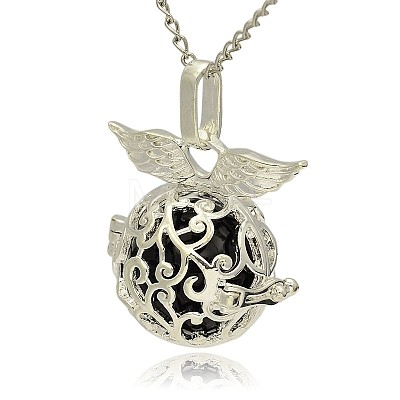 Silver Color Plated Brass Hollow Round Cage Pendants KK-J230-01S-1