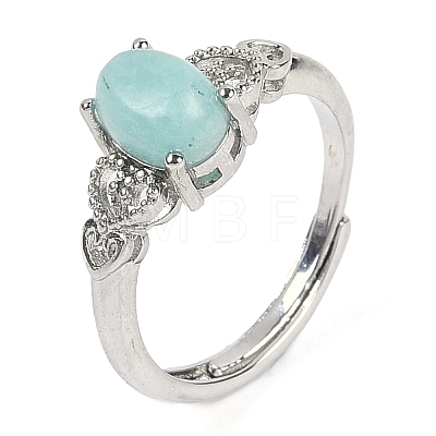 Oval Natural Amazonite Adjustable Rings RJEW-Q819-01P-01-1