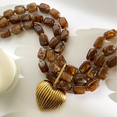 316 Surgical Stainless Steel Heart Resin Beaded 3 Layer Necklaces for Women WG11269-01-1