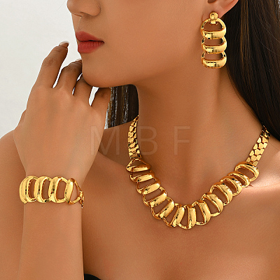 Vintage Alloy Chunky Link Choker Necklace & Earrings & Bracelet Set for Women GJ5147-1
