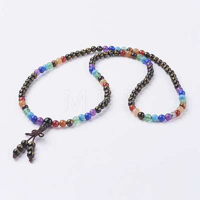 Natural Agate Mala Beads Necklaces NJEW-K084-01-1