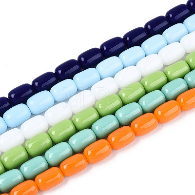 Opaque Solid Color Glass Beads Strands GLAA-N058-6x9mm-B01-1