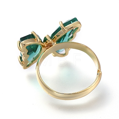 Adjustable Brass Glass Finger Rings RJEW-P148-A01-16-1