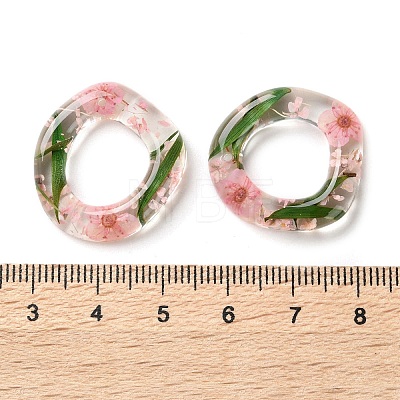 Inner Dried Flower Transparent Resin Ring Pendants RESI-A043-07C-1