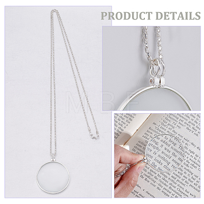 4Pcs Alloy Magnifying Glass Flat Round Pendant Long Necklaces NJEW-UN0001-75B-1