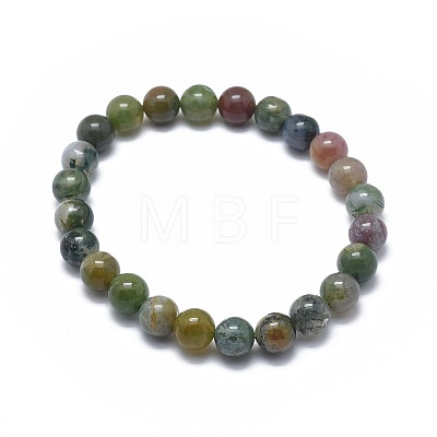 Natural Indian Agate Bead Stretch Bracelets X-BJEW-K212-C-010-1