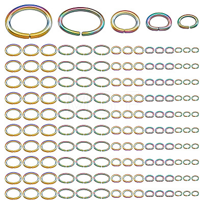 250Pcs 5 Styles Ion Plating(IP) 304 Stainless Steel Jump Rings STAS-WR0001-48-1