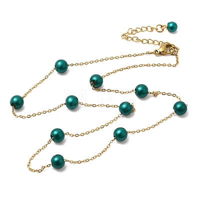 Stainless Steel & Imitation Pearl Round Link Chain Necklaces for Women WGE4439-06-1