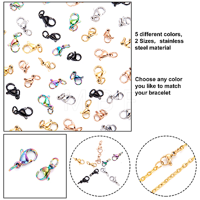 Unicraftale 60PCS 2 Sizes Vacuum Plating 304 Stainless Steel Lobster Claw Clasps STAS-UN0025-03-1