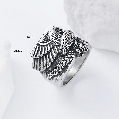 304 Stainless Steel Snake with Eagle Finger Rings for Men TH9949-1-1