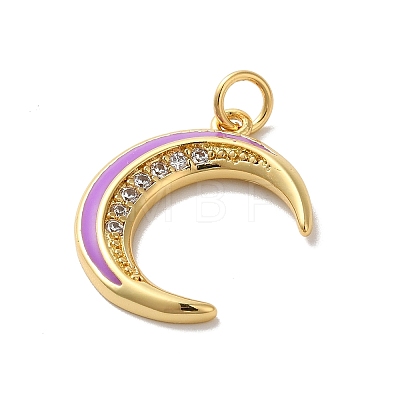 Moon Rack Plating Brass Micro Pave Cubic Zirconia Enamel Pendants KK-G504-06G-05-1