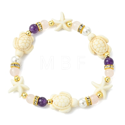 Shell Pearl & Natural & Synthetic Mixed Gemstone Beads Stretch Bracelets for Women BJEW-JB13898-02-1