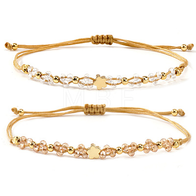 2Pcs Brass & Glass Beads Braided Bead Bracelets for Women IU7406-2-1