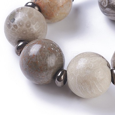 Natural Fossil Coral Beads Strands G-F620-03-25mm-1