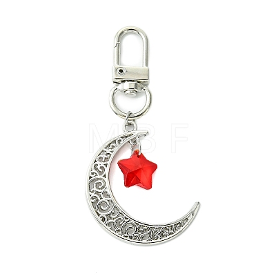 7Pcs 7 Colors Moon with Star Glass & Alloy Pendant Decoration HJEW-JM02109-1