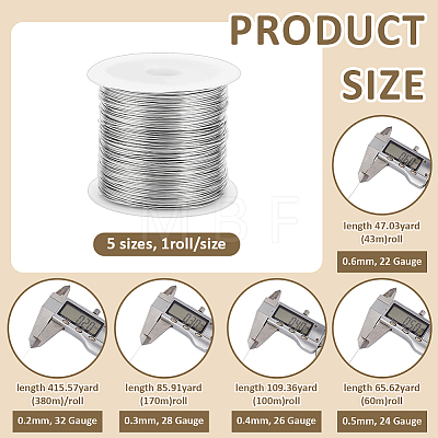 5 Rolls 5 Sizes Soft Stainless Steel Wire FIND-BC0019-73-1