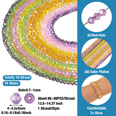 16 Strand 16 Color Transparent Electroplate Glass Beads Strands EGLA-TA0001-23-1