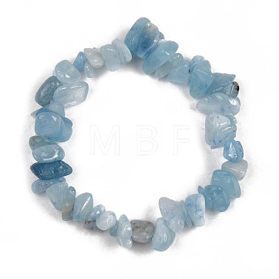 Unisex Chip Natural Aquamarine Beaded Stretch Bracelets BJEW-S143-33-1