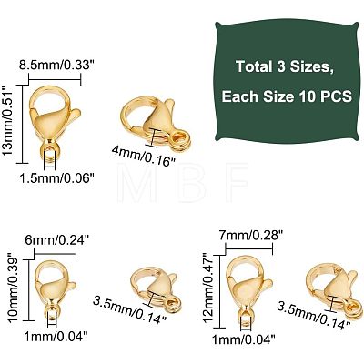 Unicraftale PVD Vacuum Plating 304 Stainless Steel Lobster Claw Clasps STAS-UN0005-12G-1