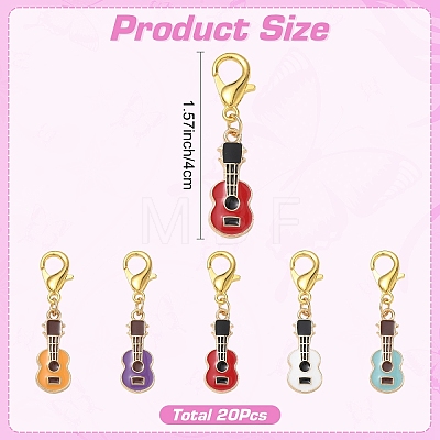 20Pcs 5 Colors Guitar Shape Alloy Enamel Pendant Decorations HJEW-YW00564-1