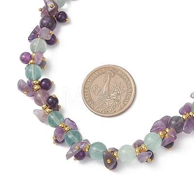 Round Natural Colorful Fluorite & Dyed Quartz & Natural Amethyst Chip Beaded Necklaces for Women NJEW-JN05813-1