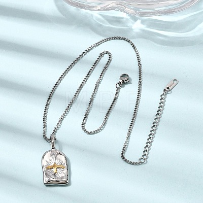 Religion Two Tone 304 Stainless Steel Holy Spirit Bird Rectangle Medal Pendant Necklaces for Women NJEW-K304-02GP-1