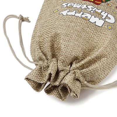 Christmas Printed Burlap Packing Pouches Drawstring Bags ABAG-Q053-02B-09-1