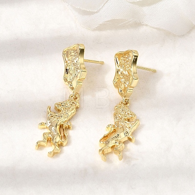 Horse Brass Dangle Stud Earrings EJEW-D352-03G-02-1