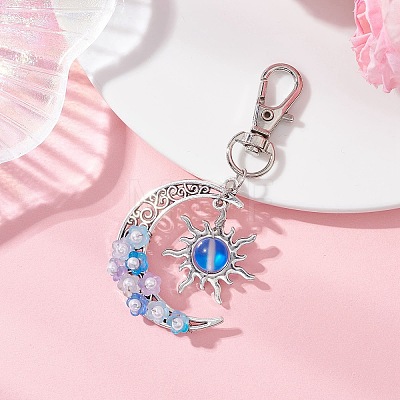 Synthetic Moonstone & Alloy Moon Sun Pendant Decorations HJEW-JM04647-01-1
