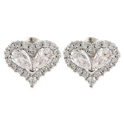 Cubic Zirconia Heart Stud Earrings EJEW-I304-17P-1