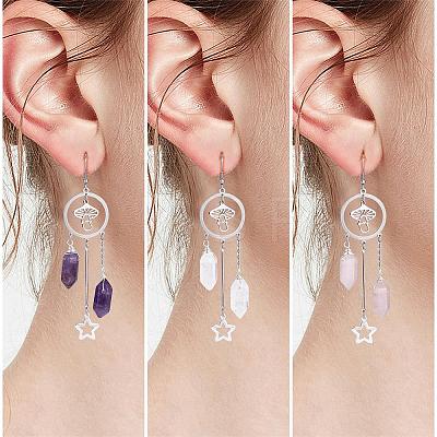 Natural Quartz Crystal Bullet Chandelier Earrings EJEW-SW00017-02-1