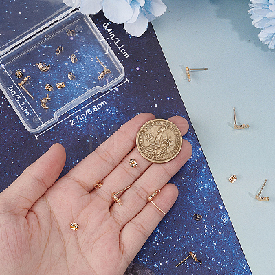12Pcs Crescent Moon Brass Micro Pave Clear Cubic Zirconia Stud Earring Findings KK-BBC0009-89-1
