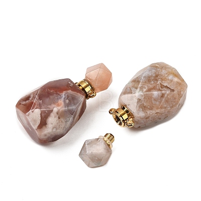 Natural Cherry Blossom Agate Perfume Bottle Pendants G-B149-02G-05-1