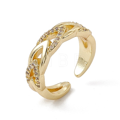 Rack Plating Brass Cubic Zirconia Cuff Rings for Women RJEW-M145-20G-1