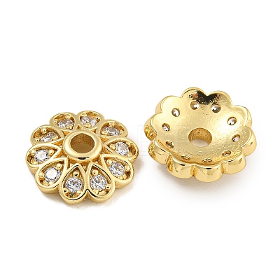 Rack Plating Flower Brass Micro Pave Clear Cubic Zirconia Bead Caps KK-U030-12G-1