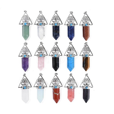 Natural & Synthetic Mixed Gemstone Faceted Pointed Bullet Big Pendants G-H076-02P-1