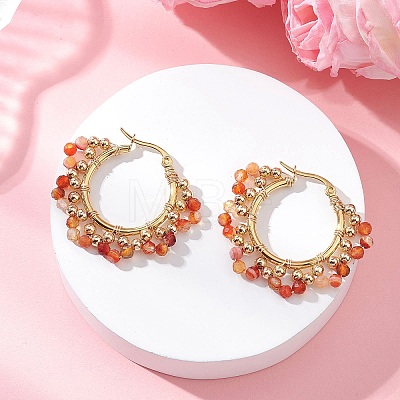 Brass Natural Carnelian Hoop Earrings EJEW-TA00782-01-1