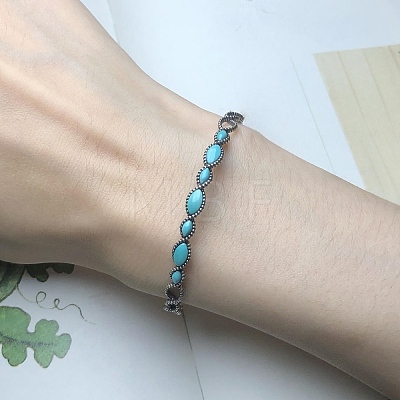 Oval Synthetic Turquoise Beaded Cuff Bangles for Women BJEW-C146-01-1
