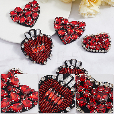 Gorgecraft 6Pcs 3 Style Heart Shape Alloy Rhinestone Embroidery Thread Sew Cloth DIY-GF0009-55-1