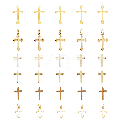 36Pcs 6 Style Long-Lasting Plated Brass Charms KK-FH0005-19-1