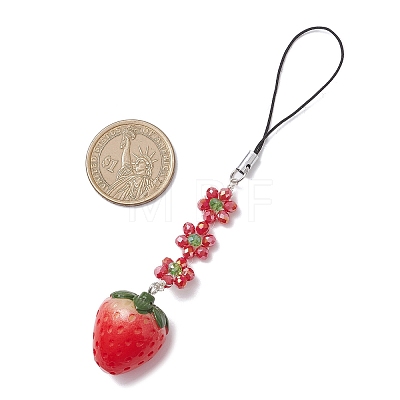 4Pcs Flower Glass & Resin Pendant Decorations HJEW-TA00439-1