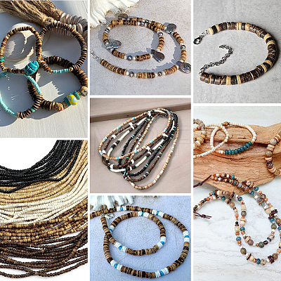 6 Strands Natural Coconut Shell Rondelle Bead Strands COCB-SC0001-02C-1