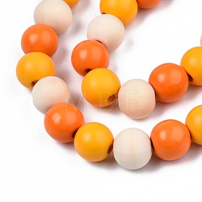 Halloween Spray Painted Natural Wood Beads Strands WOOD-S053-55B-1