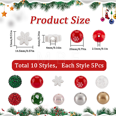 50Pcs 10 Style Christmas Theme Acrylic Beads SACR-SC0001-22-1