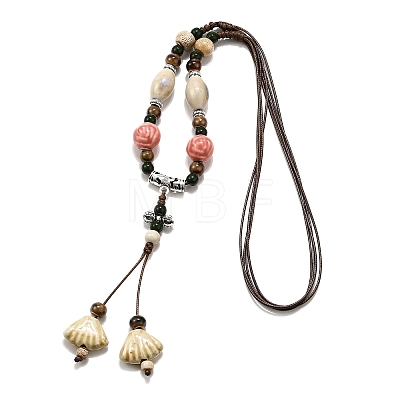 Ethnic Style Alloy & Porcelain Ceramic Beads Pendant Tassel Y Necklaces LS-NJEW-D308-03A-1