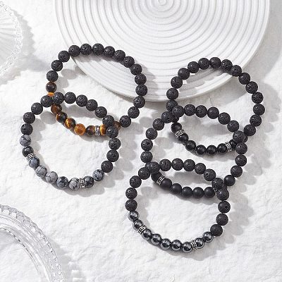 Round Natural Mixed Gemstone & Non-Magnetic Synthetic Hematite Beads Stretch Bracelets for Women BJEW-JB12759-1