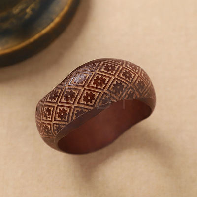 Flower Engraved Wood Wavy Wide Bangles for Women WG66DDD-04-1