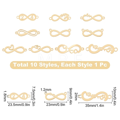 SUNNYCLUE 10Pcs 10 Style 304 & 201 Stainless Steel Links Connectors STAS-SC0002-55G-1
