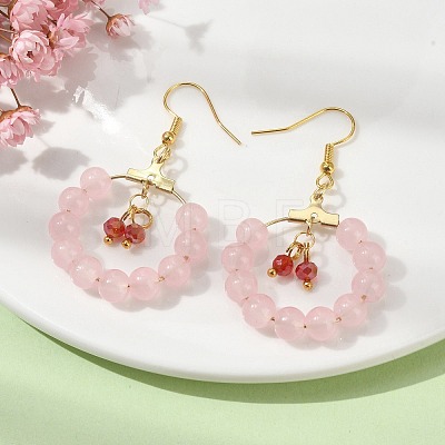 Imitation Jade Glass Beaded Ring Dangle Earrings EJEW-JE05568-04-1