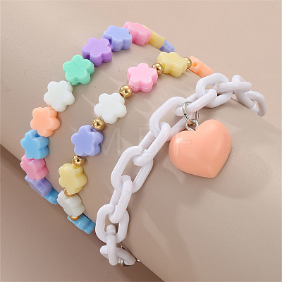3Pcs 3 Styles Flower Plastic Beads Stretch Bracelets WG24BB9-04-1
